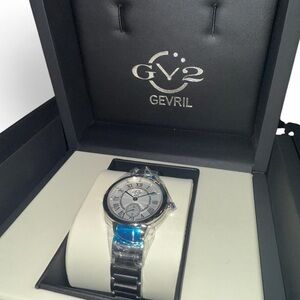 Gevril GV2 Women's Watch- Women’s Berletta Silver Watch with Blue Gem